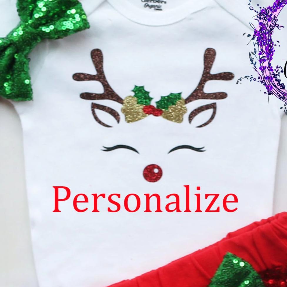 Personalized Reindeer Christmas Baby Shorts Outfit