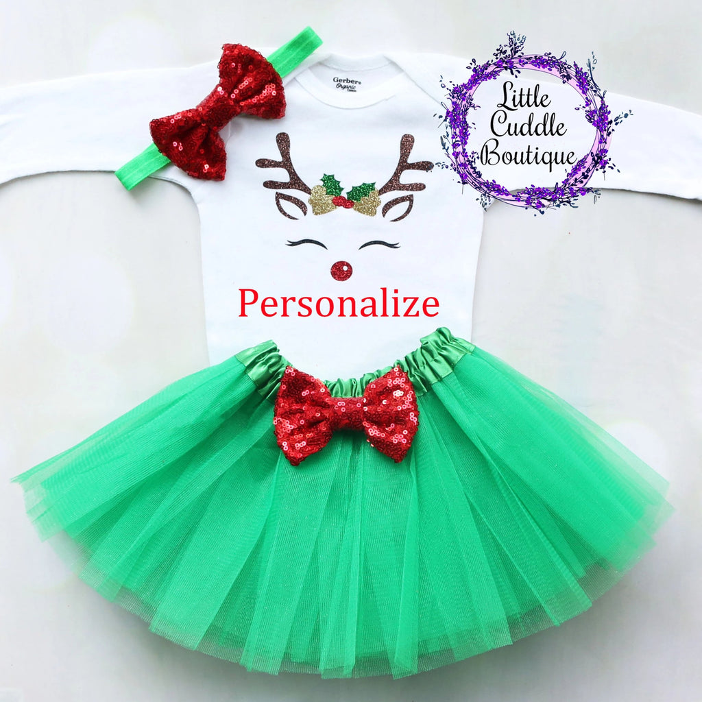 Personalized Reindeer Christmas Baby Tutu Outfit