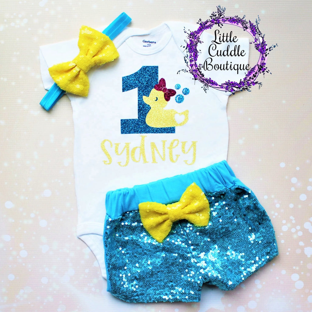 Personalized Rubber Ducky Birthday Shorts Outfit