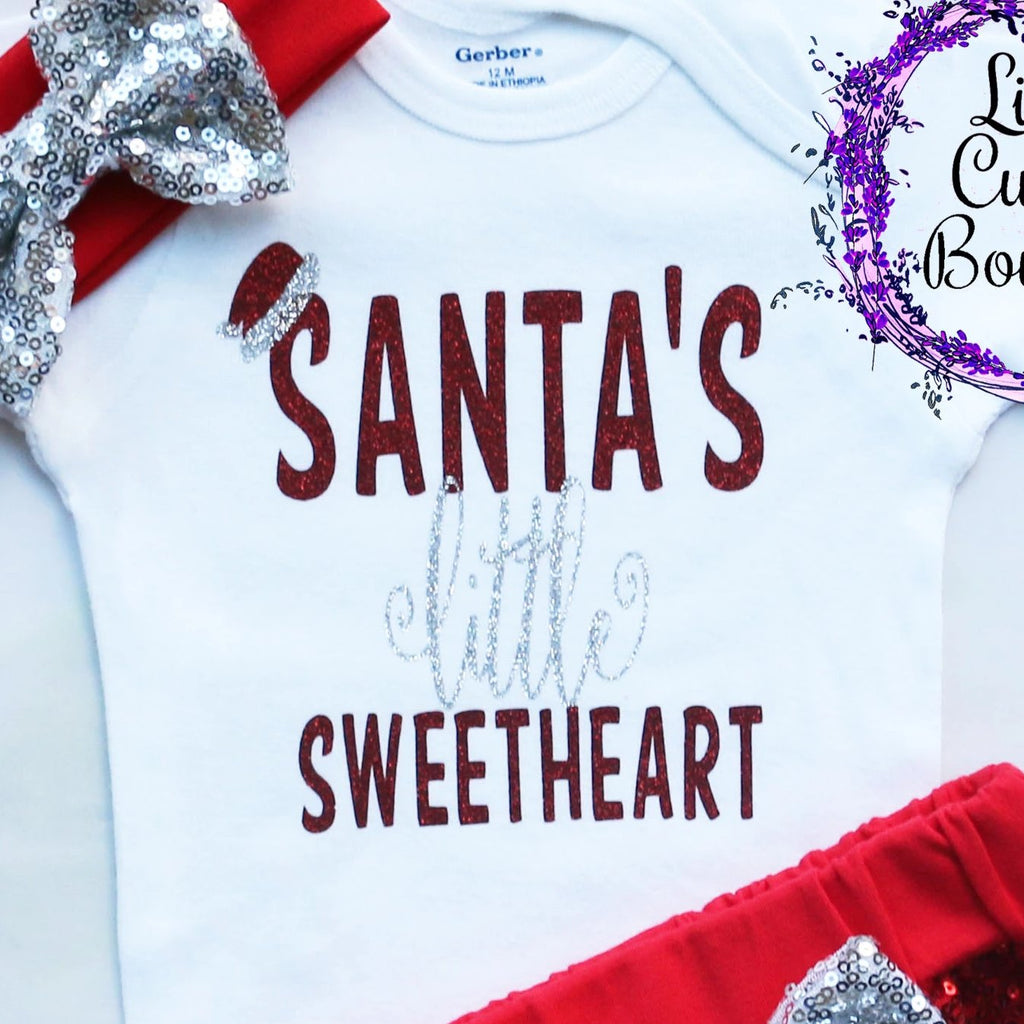 Santa's Little Sweetheart Christmas Baby Shorts Outfit