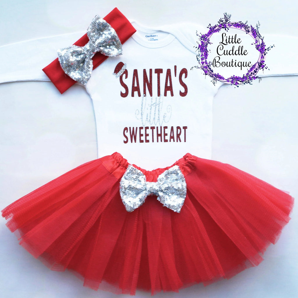 Santa's Little Sweetheart Christmas Baby Outfit