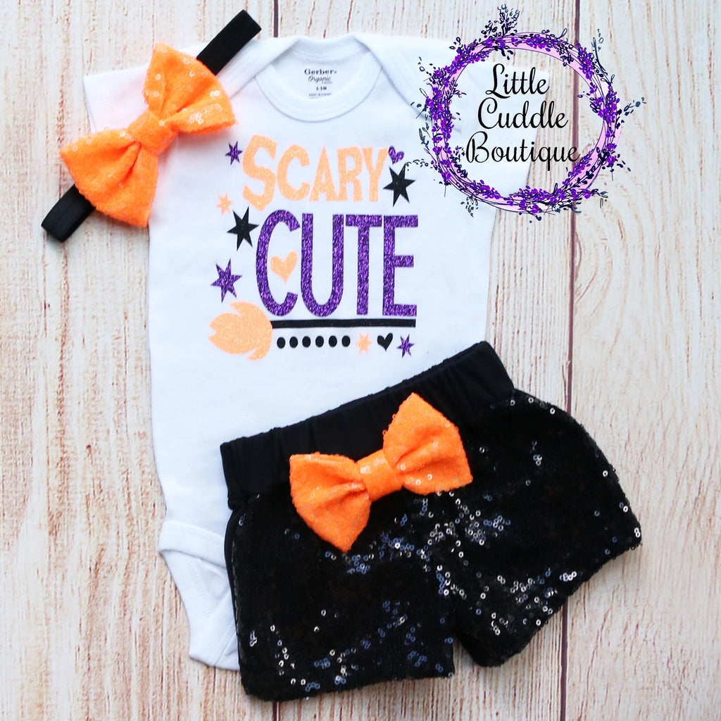 Scary Cute Halloween Baby Shorts Outfit