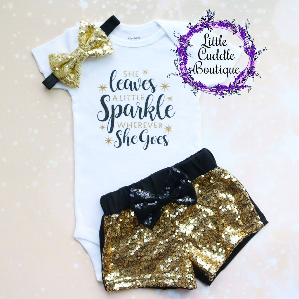 She Leaves A Little Sparkle Wherever She Goes Baby Shorts Outfit