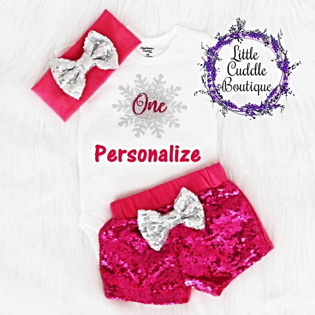 Personalized Snowflake Birthday Shorts Outfit