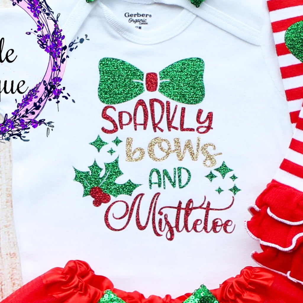 Sparkly Bows And Mistletoe Baby Tutu Outfit