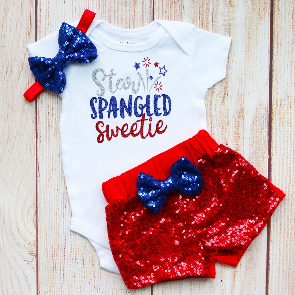Star Spangled Sweetie Fourth of July Shorts Outfit