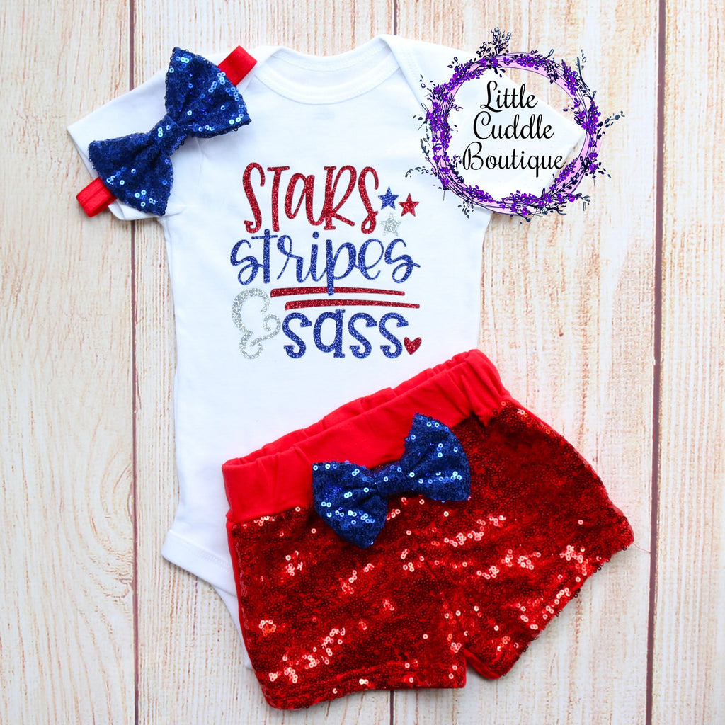 Stars Stripes & Sass Fourth of July Baby Short Outfit