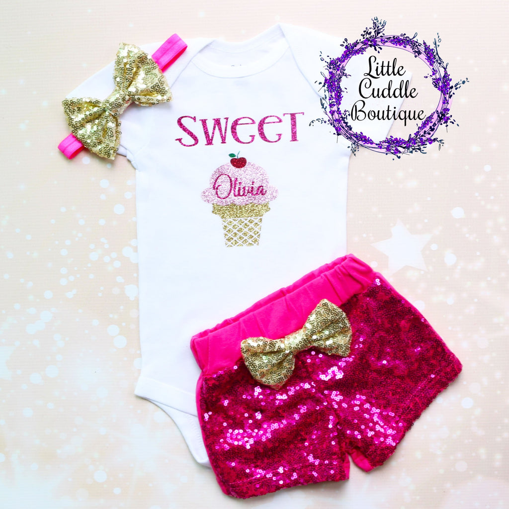 Personalized Ice Cream Baby Shorts Outfit