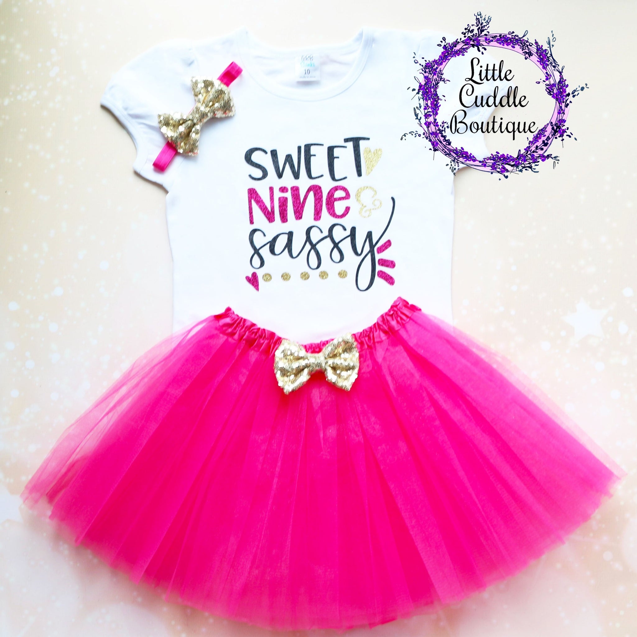 Sweet Nine & Sassy 9th Birthday Tutu Outfit-Little Cuddle Boutique Puff Sleeve Shirt Only-Short Sleeve / 5T