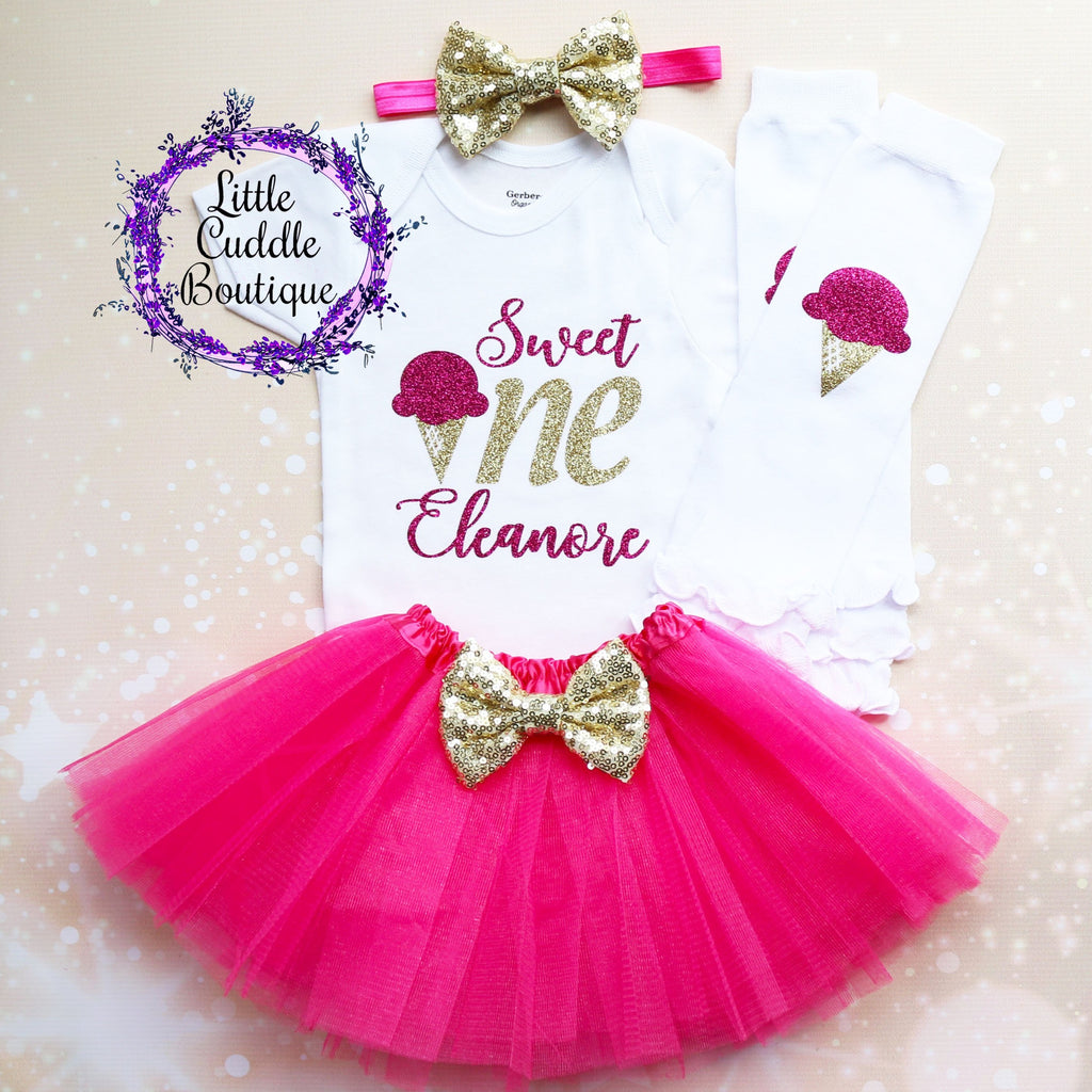 Personalized Sweet One Ice Cream Birthday Tutu Outfit