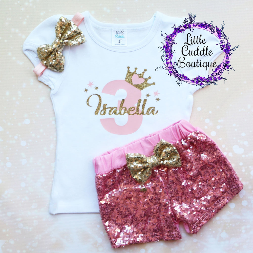 Personalized Toddler Princess Birthday Shorts Outfit-Any Age
