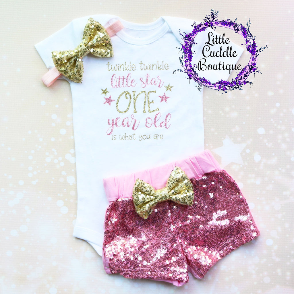 Twinkle Twinkle Little Star One Year Old Is What You Are 1st Birthday Shorts Outfit