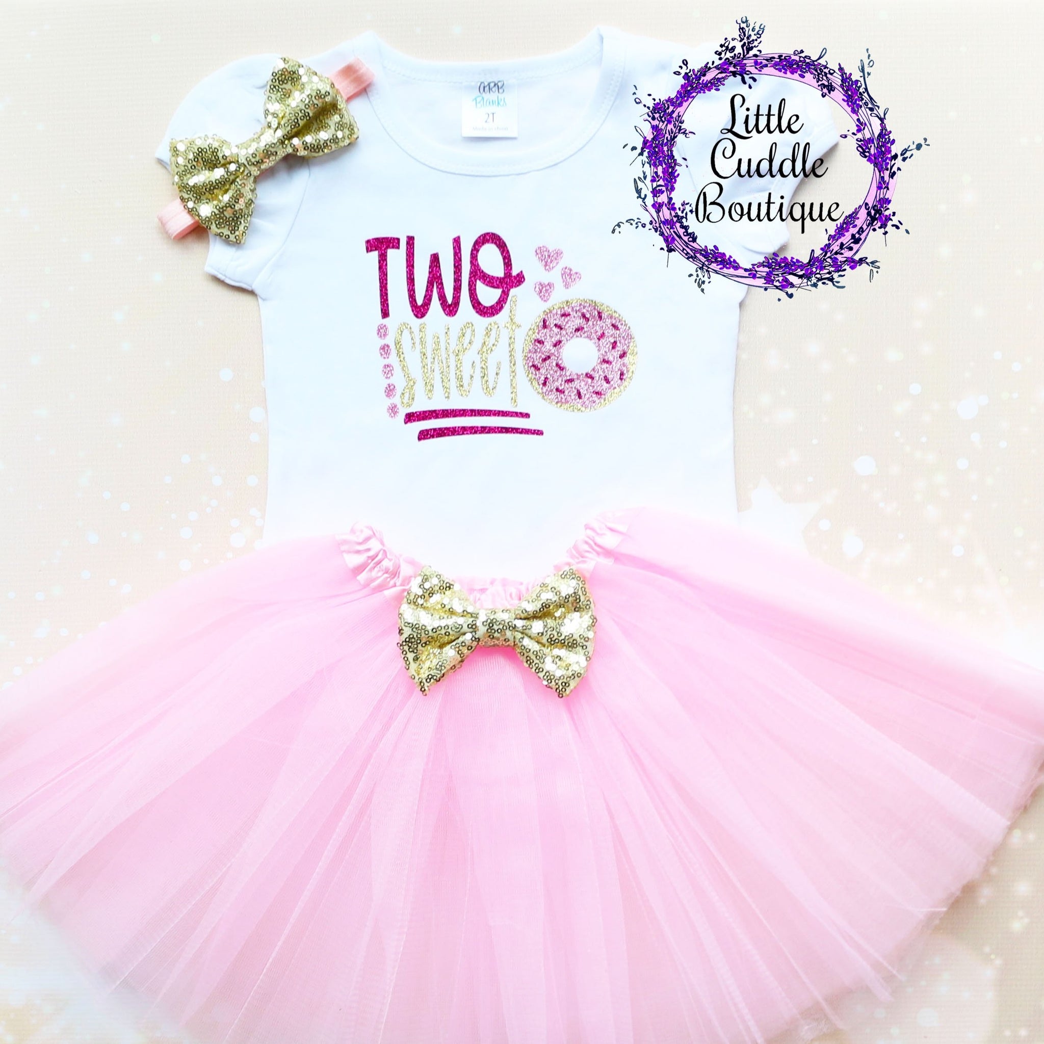 Two Sweet Donut Second Birthday Tutu Outfit-Little Cuddle Boutique Puff Sleeve Shirt Only-Long Sleeve / 4T Two Sweet Donut Second Birthday Tutu Outfit-Little Cuddle Boutique Puff Sleeve Shirt Only-Long Sleeve / 4T