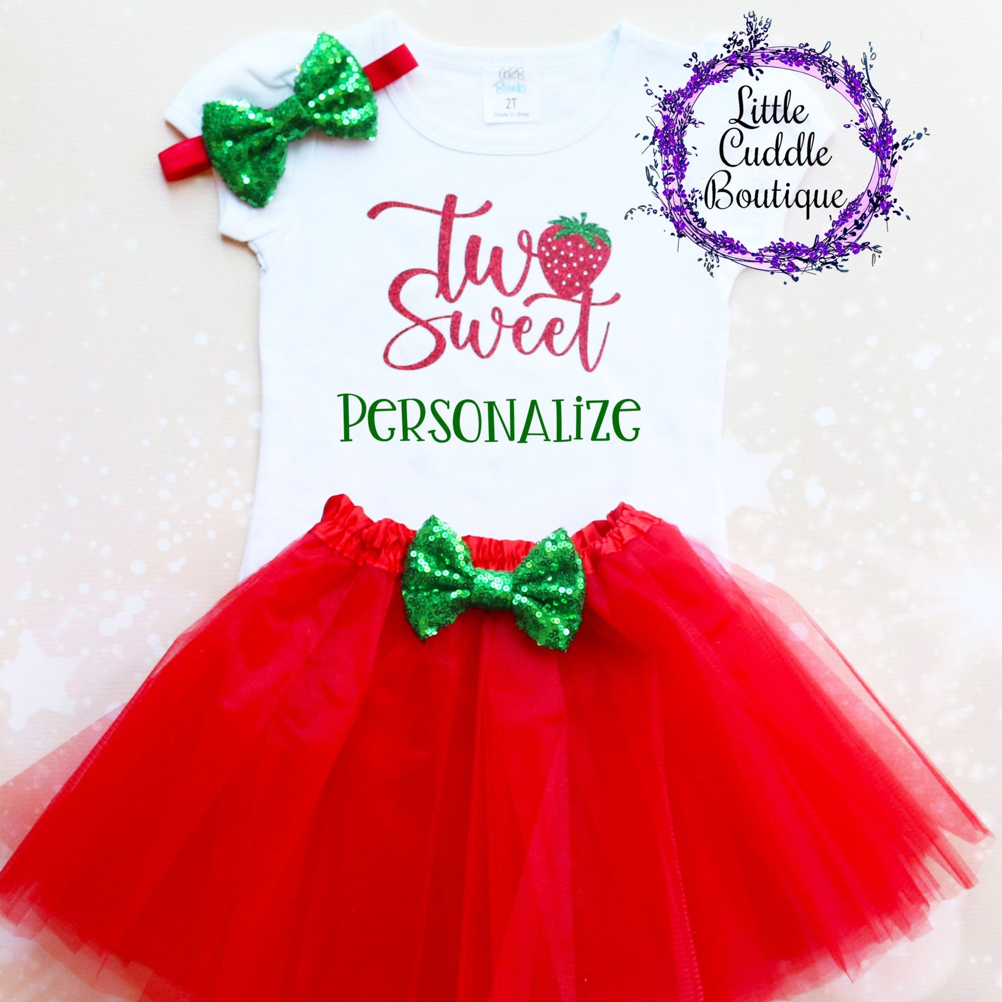 Personalized Two Sweet Strawberry Second Birthday Tutu Outfit-Little Cuddle Boutique Headband/Tutu / 3T Personalized Two Sweet Strawberry Second Birthday Tutu Outfit-Little Cuddle Boutique Headband/Tutu / 3T