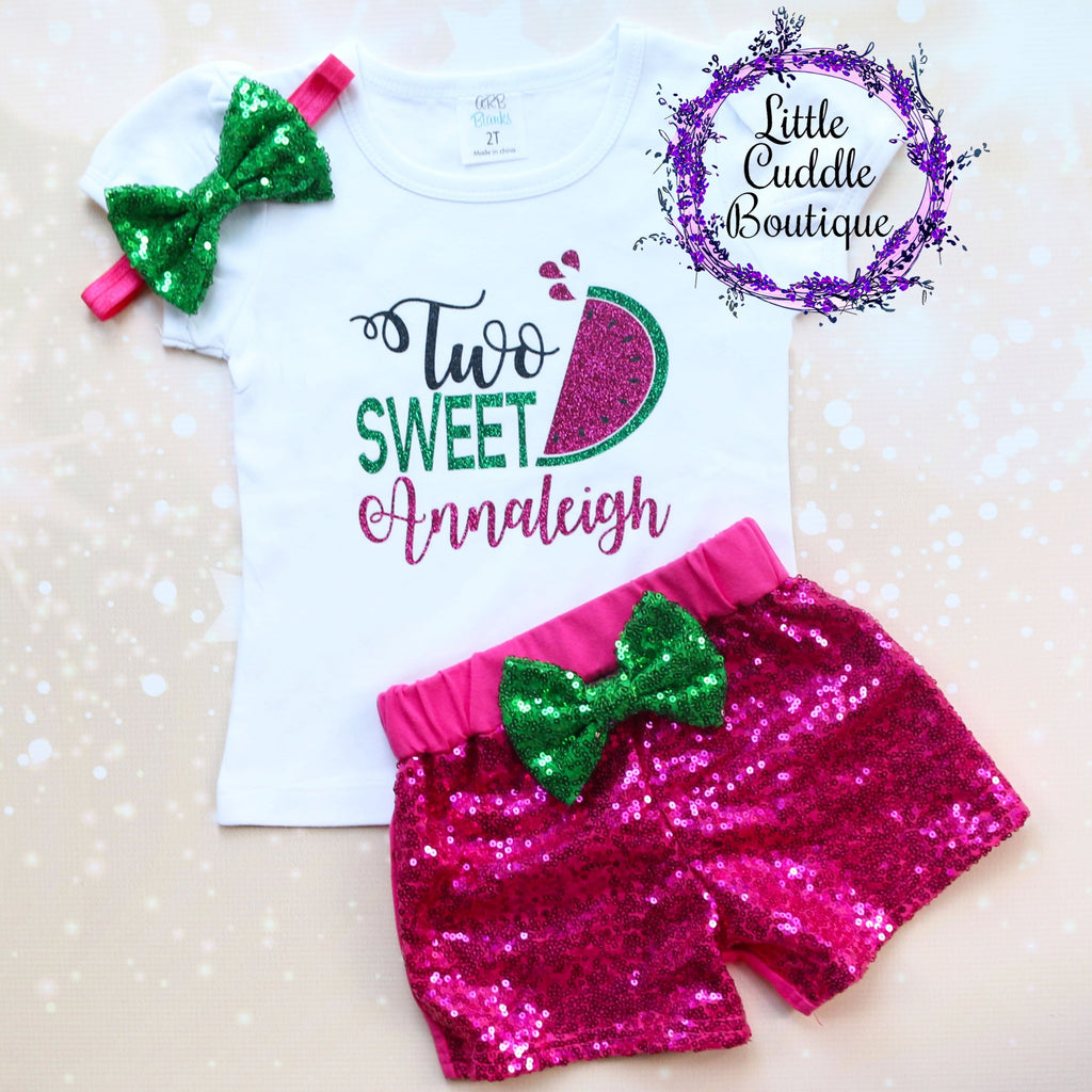 Two Sweet Watermelon 2nd Birthday Shorts Outfit