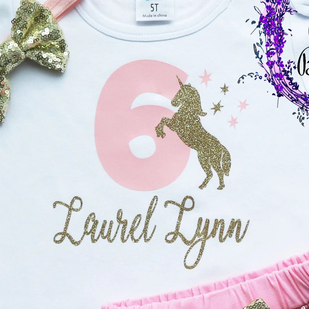 Personalized Toddler Unicorn Birthday Shorts Outfit