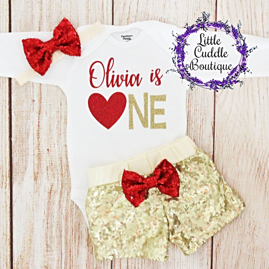 Valentine's Day First Birthday Baby Shorts Outfit