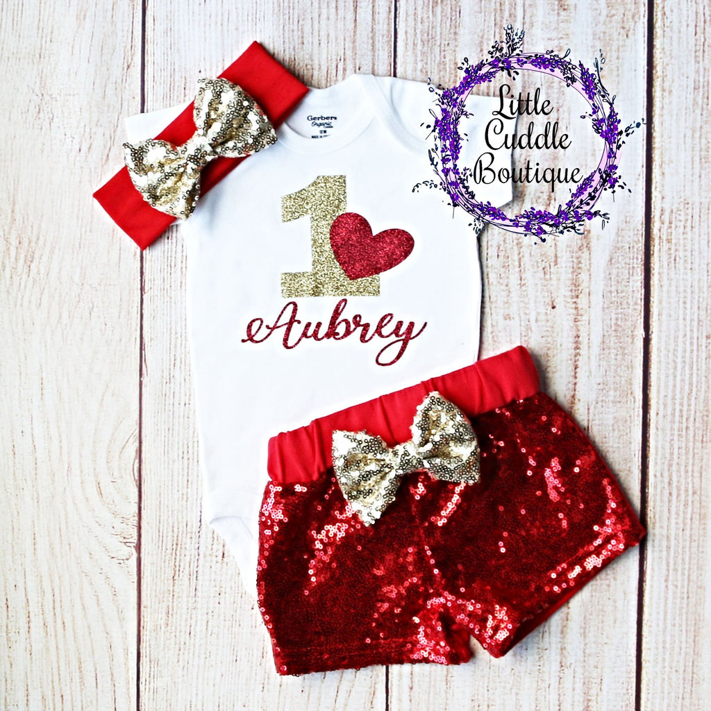 Valentine's Day First Birthday Shorts Outfit