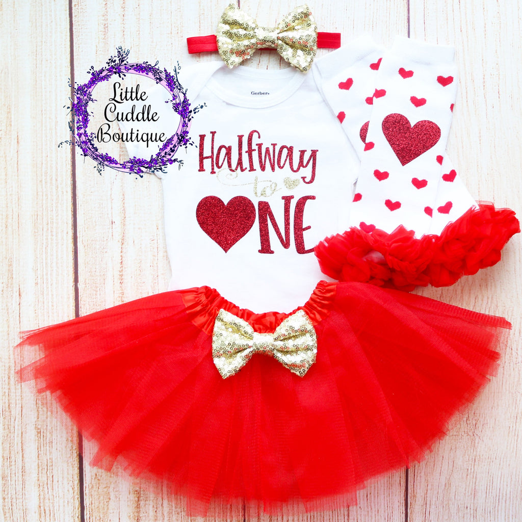Halfway To One Valentine's Day Baby Tutu Outfit